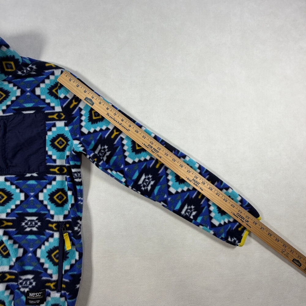 WESC Mens Medium Geometric Fleece Jacket Blue Yellow Aztec Southwestern Zip Up - Picture 12 of 16
